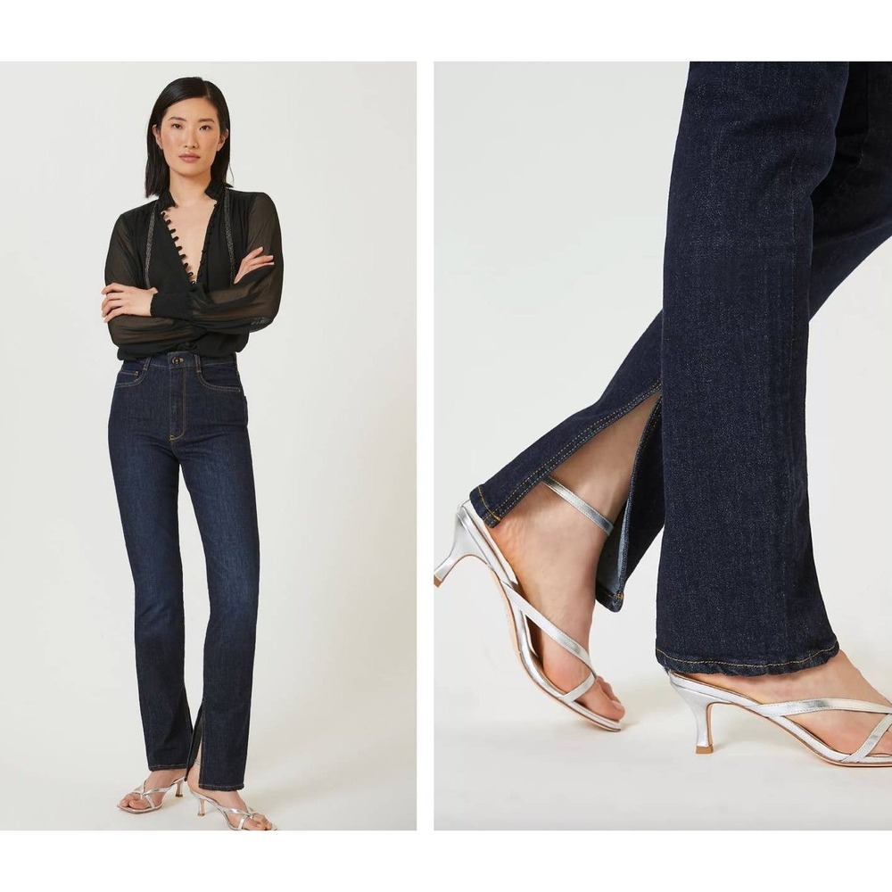 Anthropologie PILCRO Dark Wash Split Hem High Rise Straight Leg Jeans Size 12